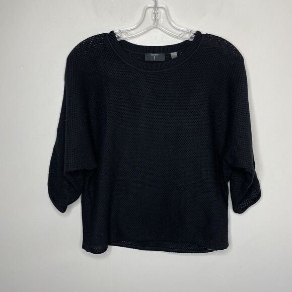 TAHARI Sweater Womens Small Black Mesh Crop Relaxed Dolman-Sleeve Viscose-Blend - Picture 1 of 10